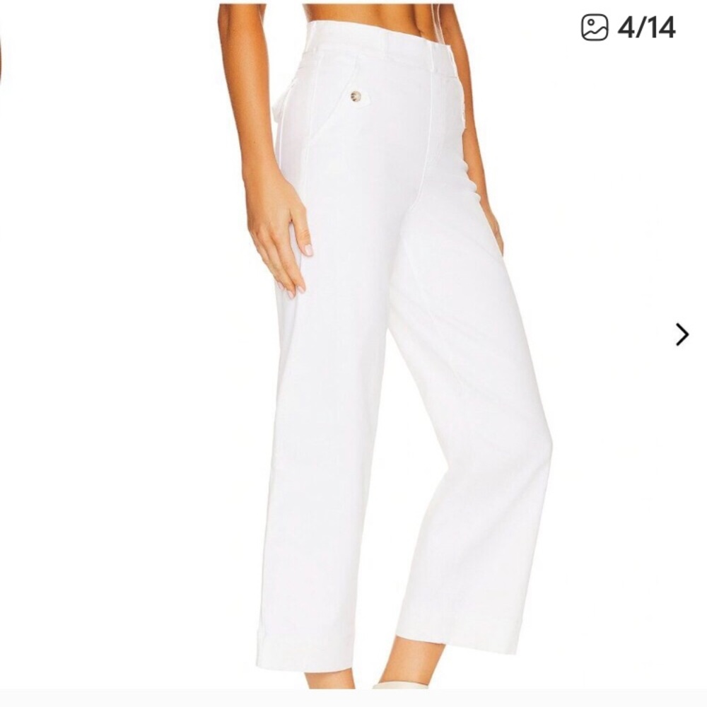 Spanx White Stretch Twill Cropped Wide Leg Pant Nautical East Coast Sz L